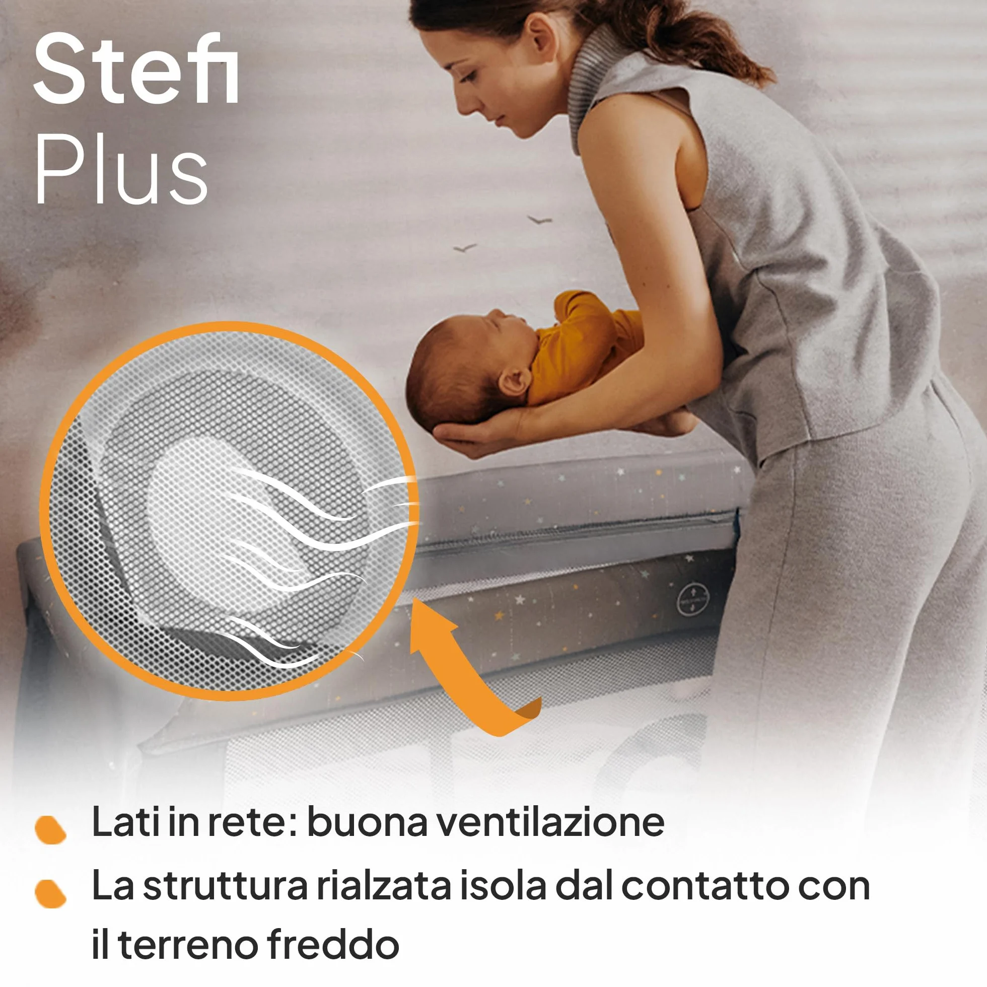 LIONELO STEFI PLUS Lettino da Viaggio Pieghevole 129x71x77cm per Bambini 0-3 Anni con Materasso 2 Livelli