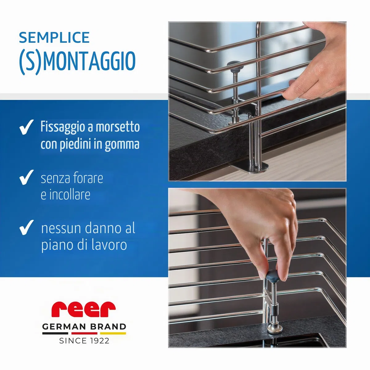 Reer Griglia di protezione per piano cottura Classic da morsetto, in acciaio inox, extra sicura, adatta per il 99% di tutte le cucine, argento
