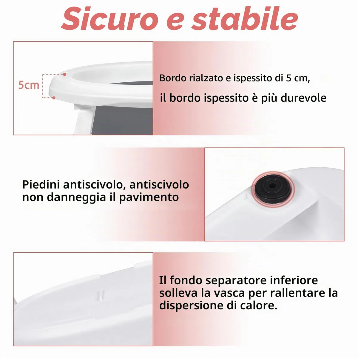 Froadp Vasca da bagno pieghevole per neonati con fori di scarico e poggiapiedi antiscivolo, navicella ergonomica per neonati (antracite, con cuscino)