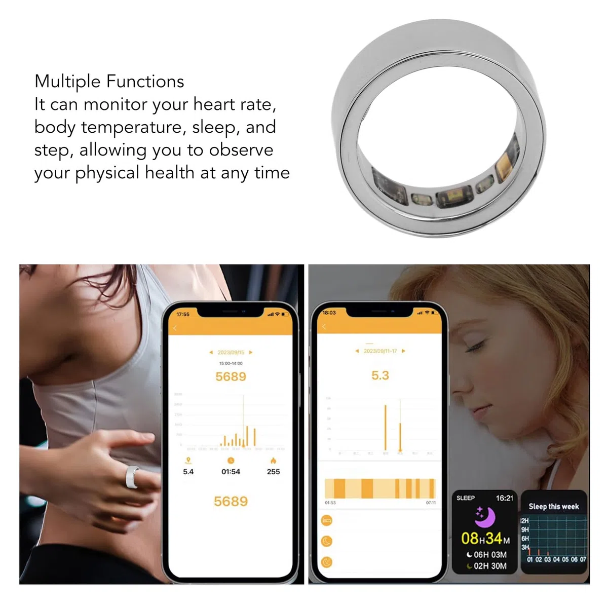 Bewinner Smart Ring Upgrade, monitor intelligente del sonno IPX8, anello sportivo multifunzionale per la salute, elegante e pratico con custodia di ricarica per uso quotidiano, argento 19
