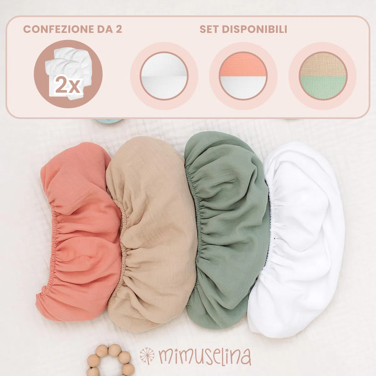 Mimuselina Lenzuola Lettino Neonato 60x120 - Set da 2 Lenzuola Copripiumino Miniculla - 100% Cotone - Mussola Morbida e Traspirante - Made in Spain - [Bianco + Bianco]
