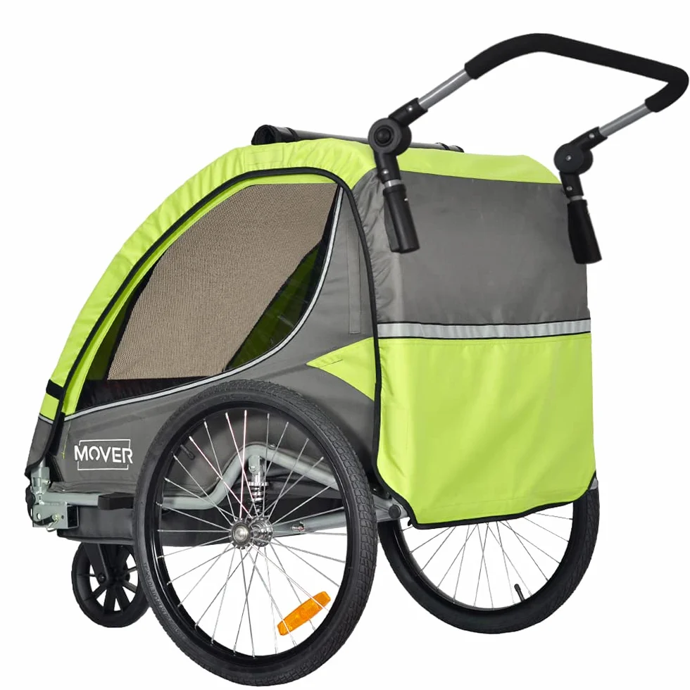 PAPILIOSHOP MOVER: Rimorchio Multifunzionale e Passeggino per il Trasporto Sicuro di 1 o 2 Bambini, Ideale per Escursioni e Avventure all'Aperto (Green)