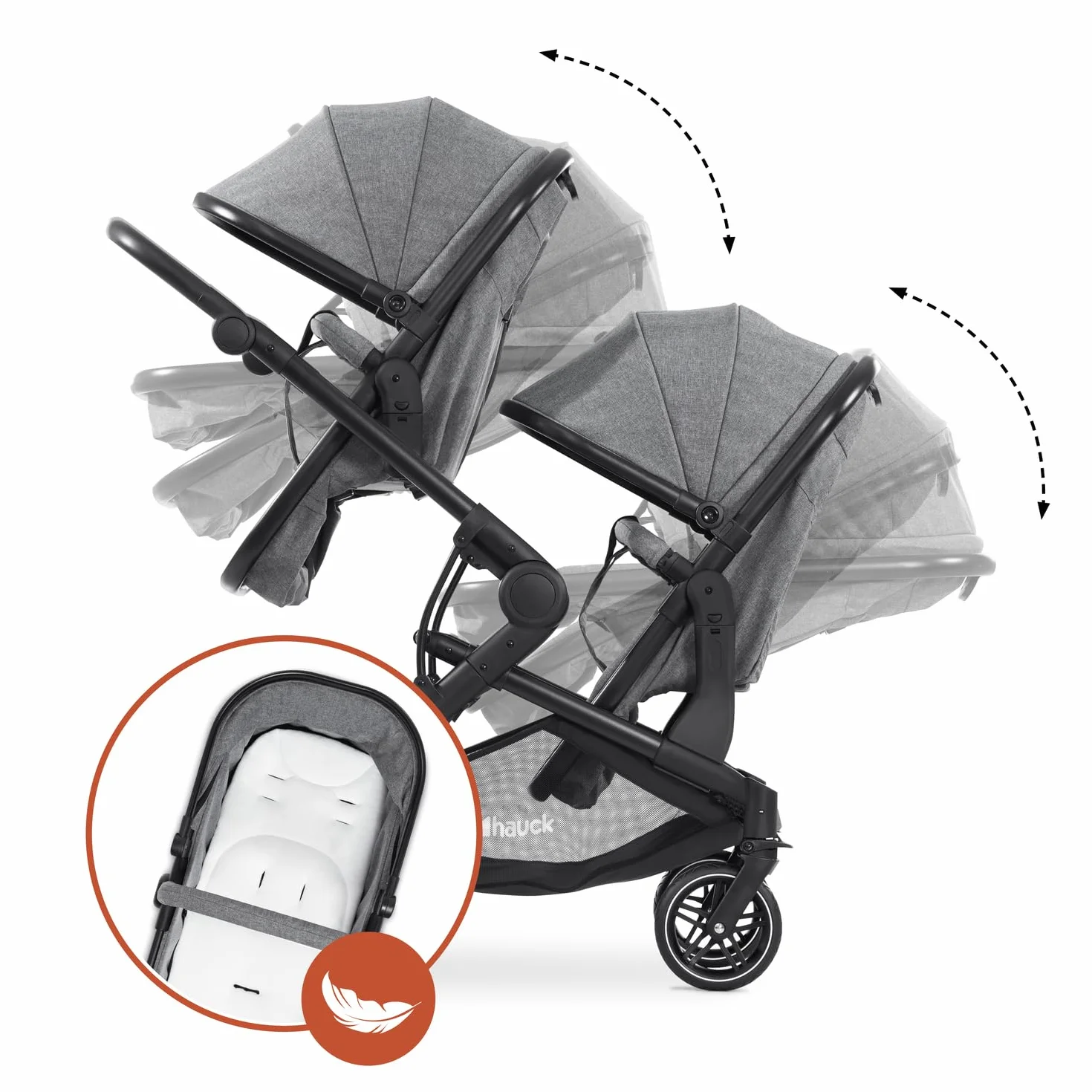 Hauck Atlantic Twin Grigio Melange Passeggino Gemellare per 2 Bambini 15 kg
