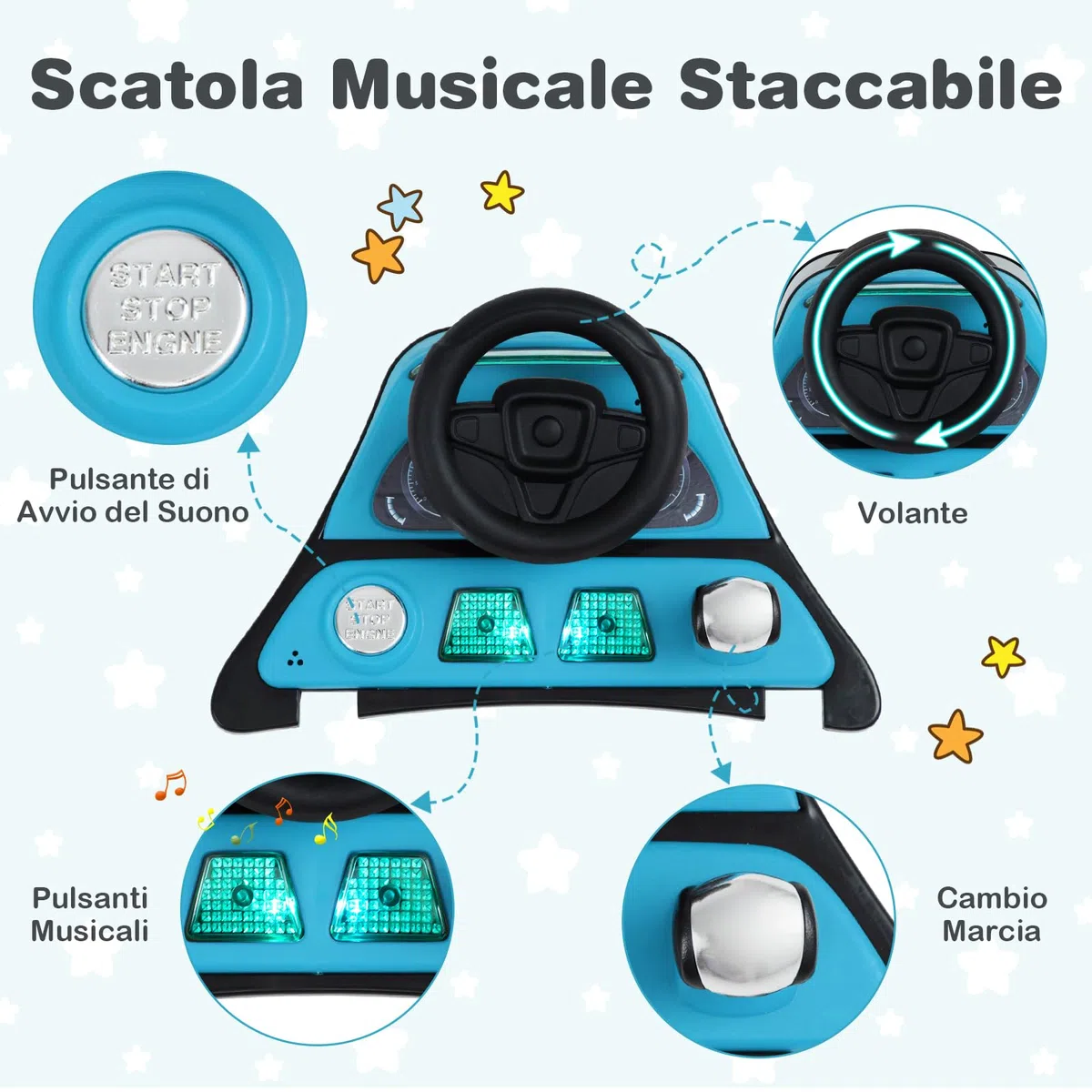 COSTWAY 6 in 1 Girello per Bambini, Girello Pieghevole con Altezza e Velocità Regolabili a 3 Livelli, Vassoio, Musica, Ruote, Luci, Giocattoli Evolutivi per Bambini 6-18 Mesi (Blu)
