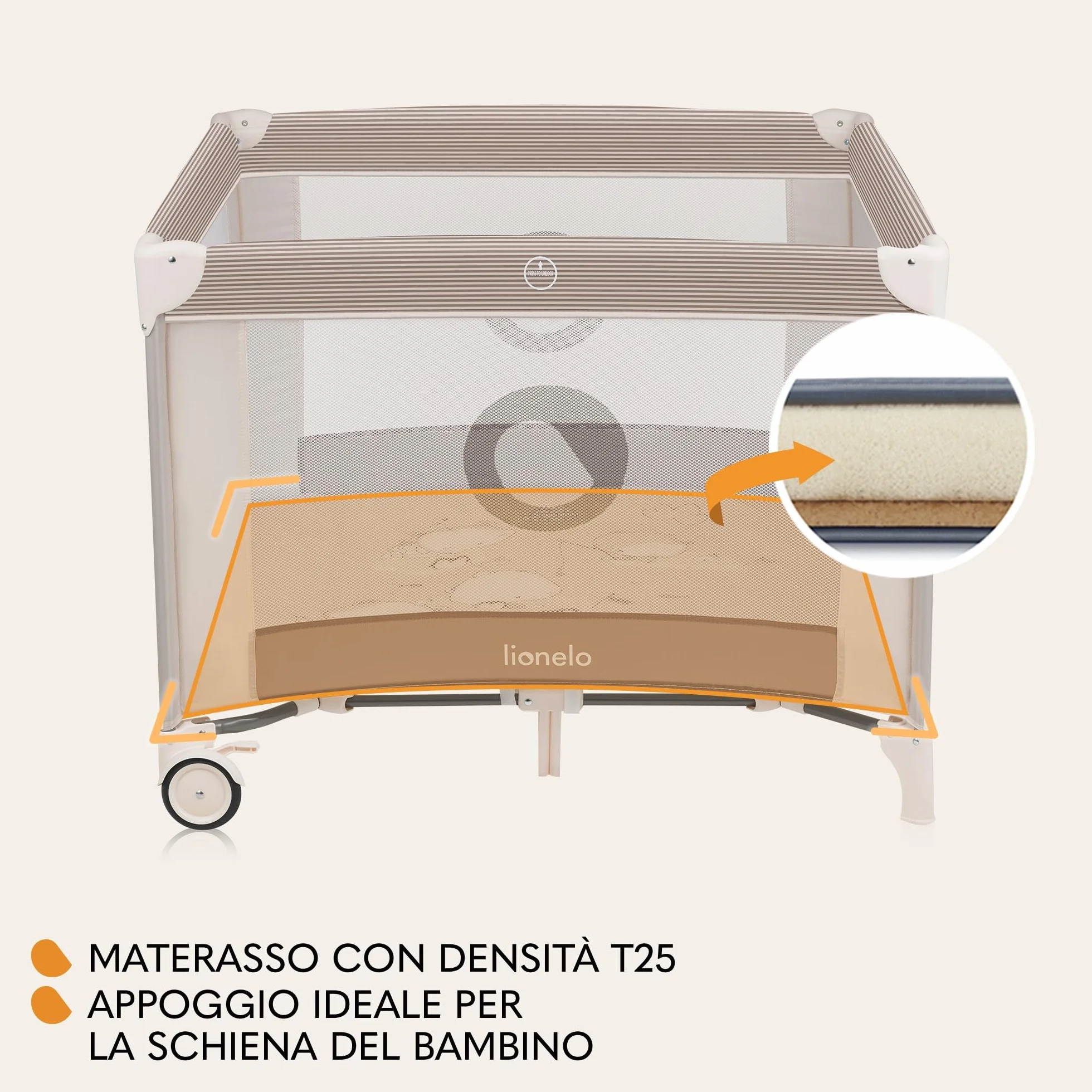 Lionelo BONNIE Box bambini pieghevole 100x100cm 15kg Lettino per neonati da viaggio