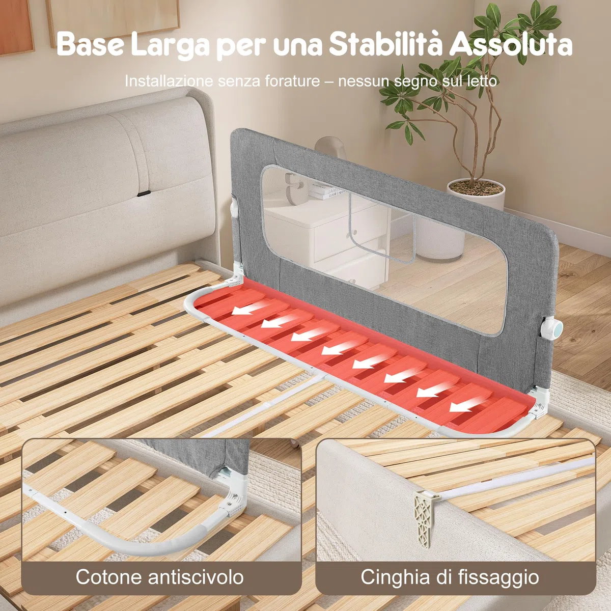 Sponda Letto Bambini 120 cm senza Forare Sponda di Sicurezza Pieghevole per Letto con Struttura Rinforzata e Design Anti Urto per Letto Singolo Matrimoniale King Size Grigio