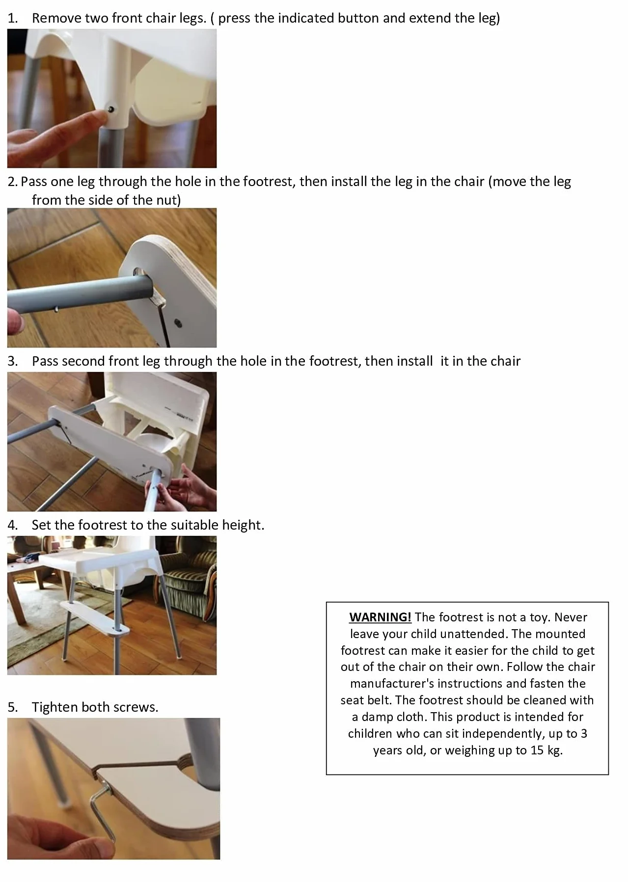 Poggiapiedi regolabile per seggiolone Ikea Antilop, accessori personalizzati