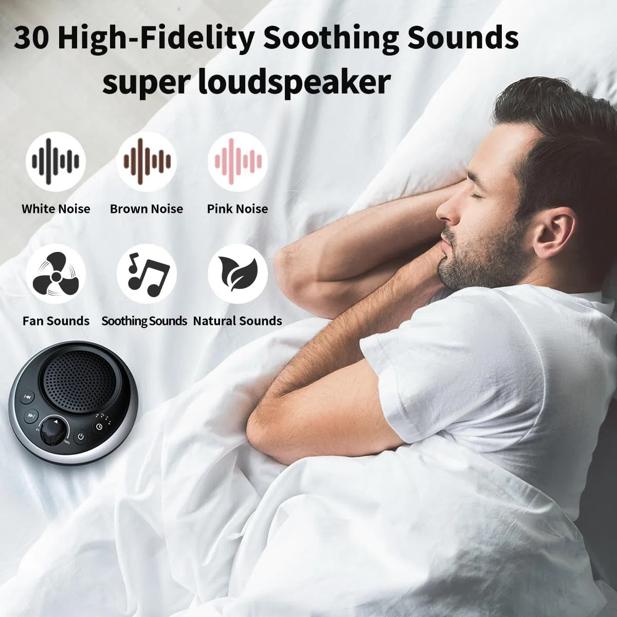 Macchina del suono Macchina per il rumore bianco forte Macchina per il rumore marrone non-stop 30 suoni lenitivi per bambini adulti Macchina per il sonno a rumore rosa 36 livelli Vol Auto-Off Timer