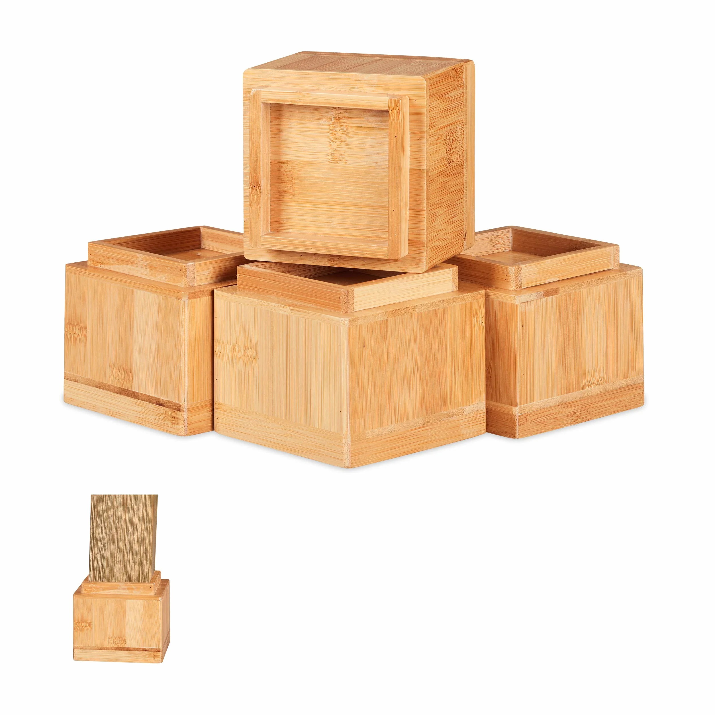 Relaxdays Set 4 Rialzi per Mobili, Aumento Altezza 8,5 cm per Tavoli Sedie, Legno Naturale