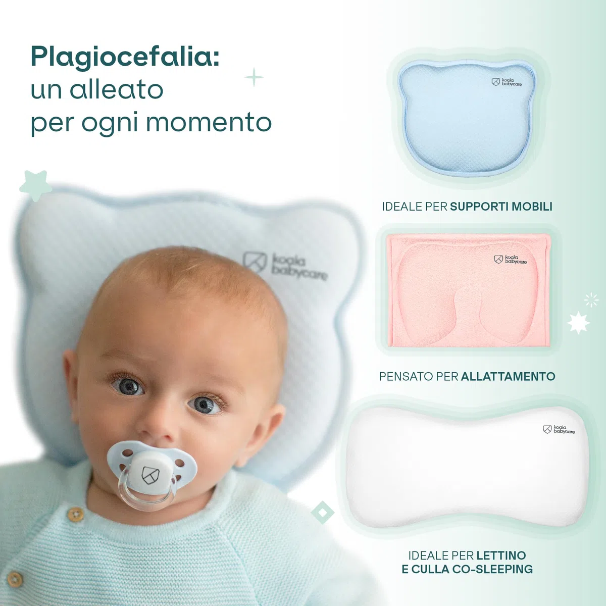 Cuscino Allattamento in memory foam per aiutare a prevenire e trattare la Plagiocefalia (Testa piatta) sfoderabile (con 2 federe) – Koala Perfect Head Breastfeeding (Blu)