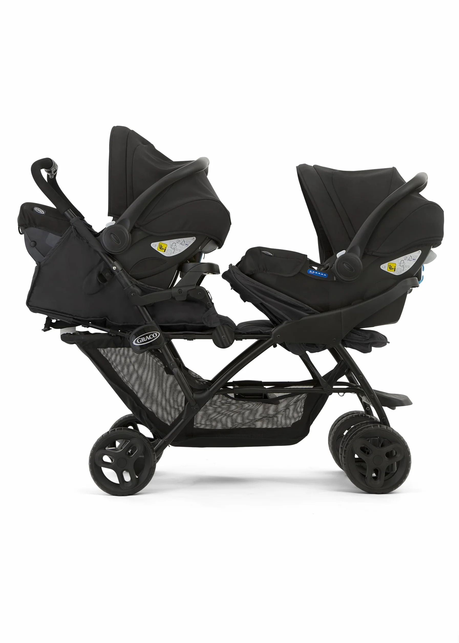 Graco Stadium Duo passeggino gemellare maneggevole, dalla nascita fino a 3 anni, max 15 kg, Black&Grey, compatibile i-Size SnugEssentials o SnugRide i-Size