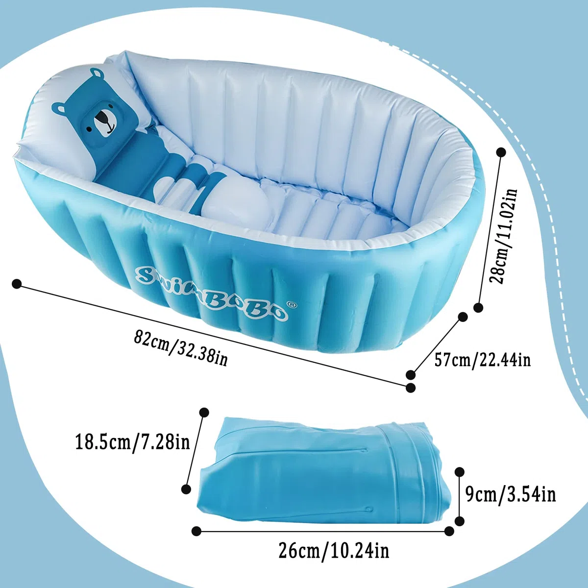 Vasca Gonfiabile per Bambini, AolKee Portatile Pieghevole Bagnetto Gonfiabile Neonato, Piscina Gonfiabile Neonato, Vasca Da Bagno Riutilizzabile Da Viaggio Morbida (per 0-5 Anni) + Pompa Ad Aria, Blu