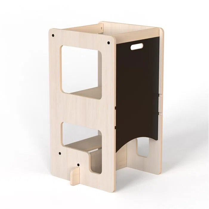 Mamatoyz Montessori Tower, Torre Trasformabile in Tavolo con Lavagna per Bambini, Inclusi 1 Torre e 1 Lavagna - Grigio, Unisex, 40 cm