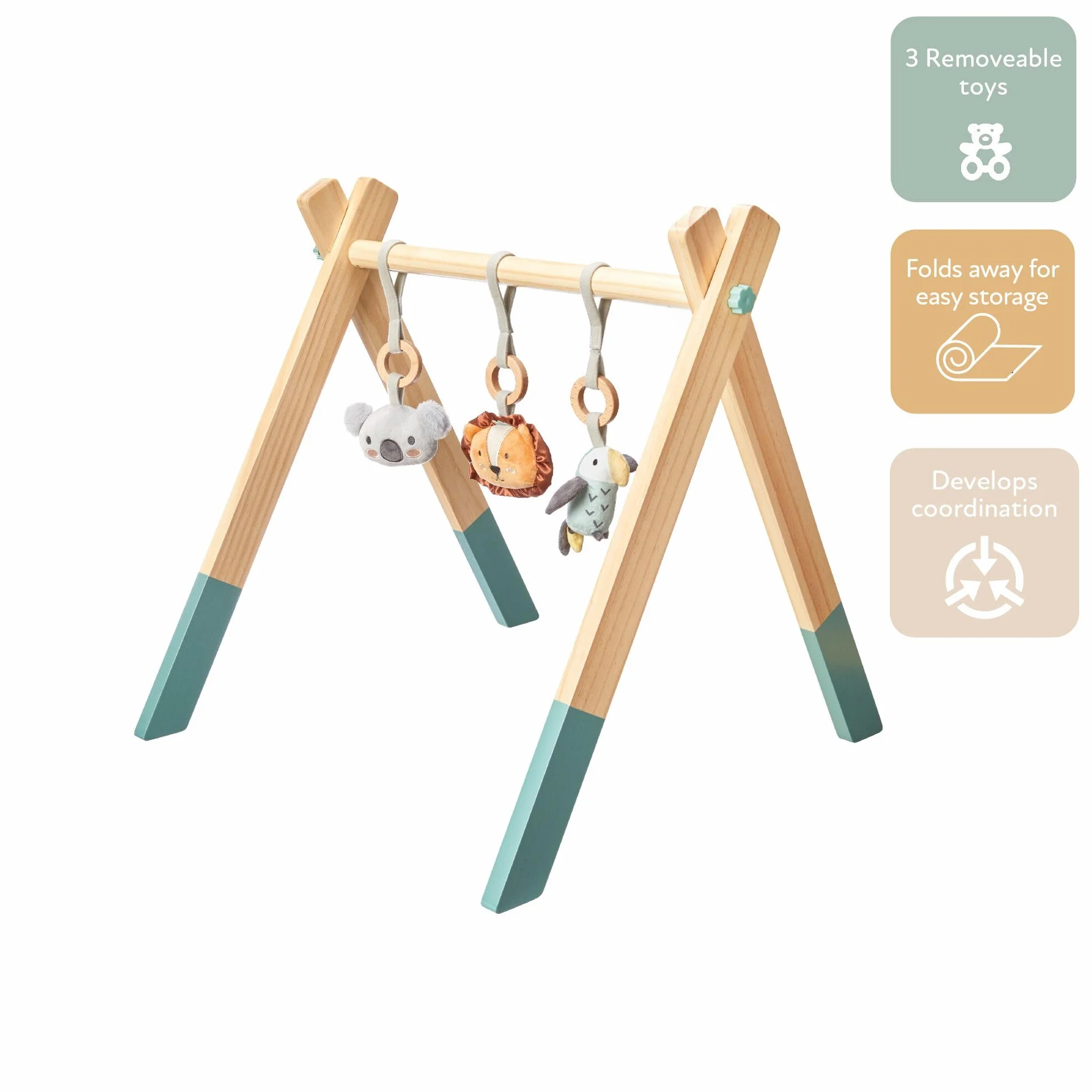 Nuby Animal Adventures Palestra da Gioco in Legno con Giocattoli Sviluppo Sensoriale