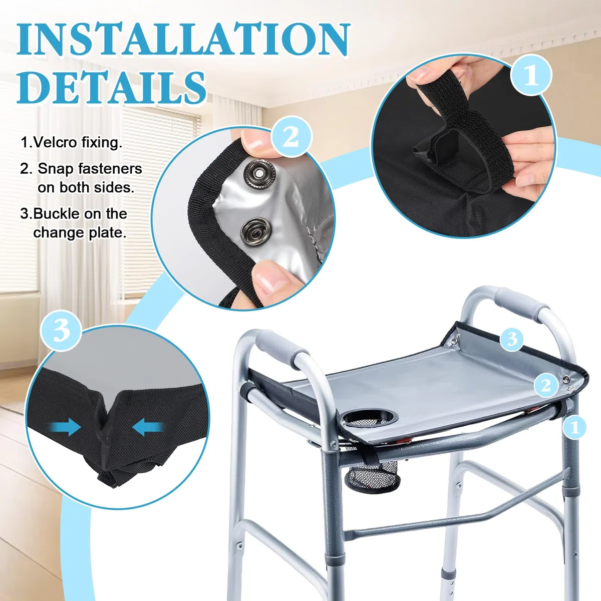 Vassoio Walker con portabevande universale Walker Tray per anziani, vassoi per passeggiate, bordi rialzati, impermeabile, con design da 10 lbs per anziani e disabili