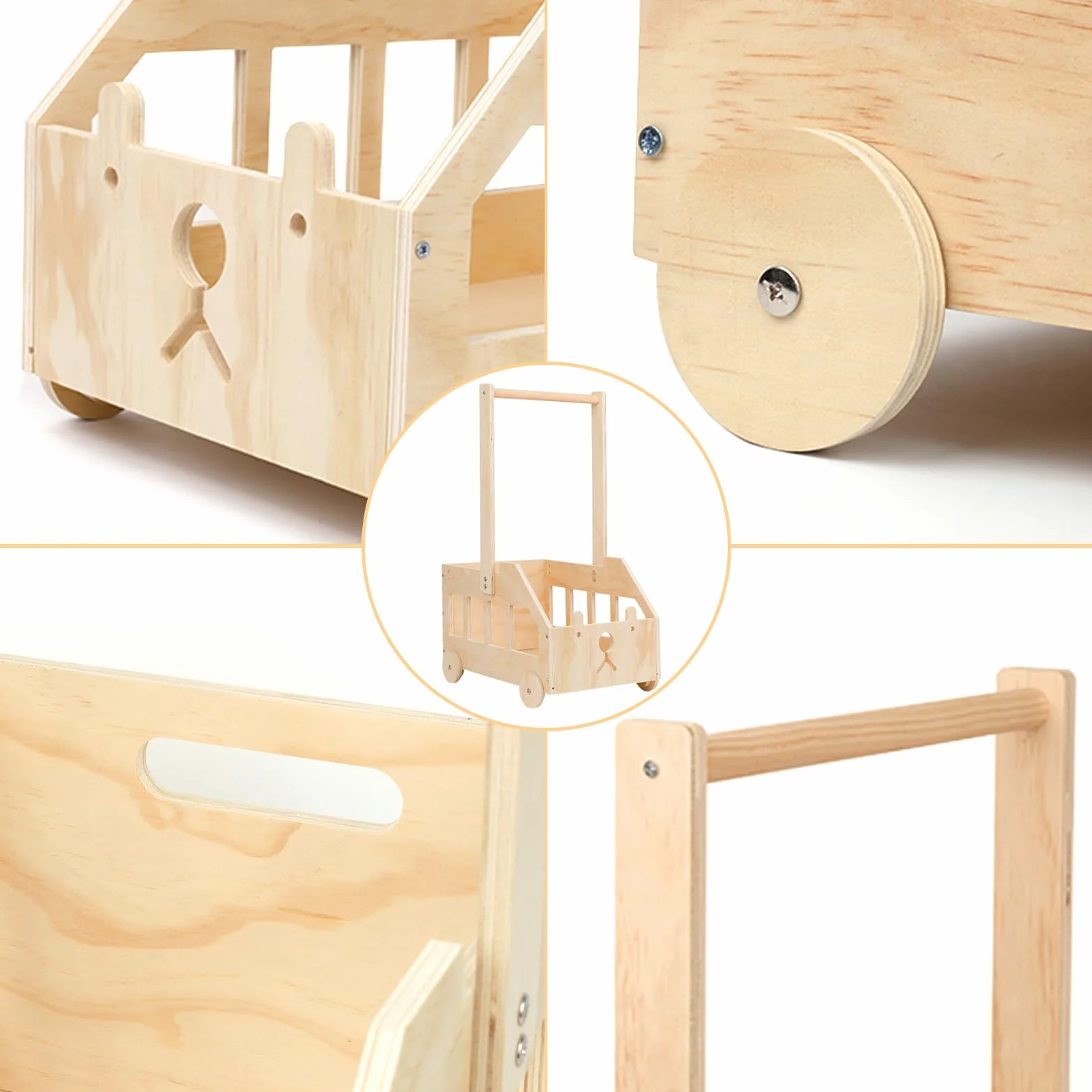 Wooden Baby Basket Cesto Baby Shower con Manico Cestino in Legno per Baby Shower con Ruote Cesta Giochi Bambini in Legno Cesto Portagiochi Bambini con Tag e Appendiabiti Cesto Nascita Bimba