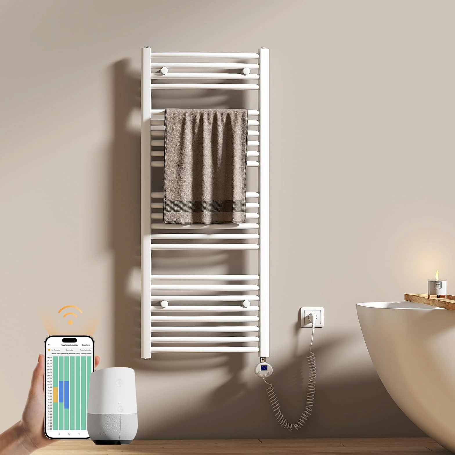 Scaldasalviette Elettrico 120x50 cm 500W con WIFI Termostato Bianco EMKE