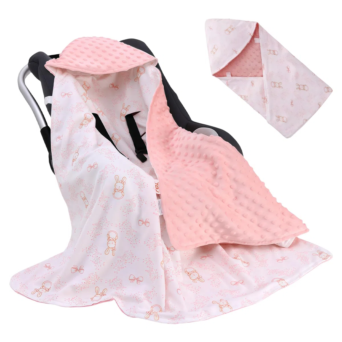 Coperta per Ovetto e Passeggino, Coperta Reversibile in Cotone, Coperta Universale Doppio Lato, per Passeggino, Buggy, Seggiolino Auto - Rosa, 90 x 90 cm