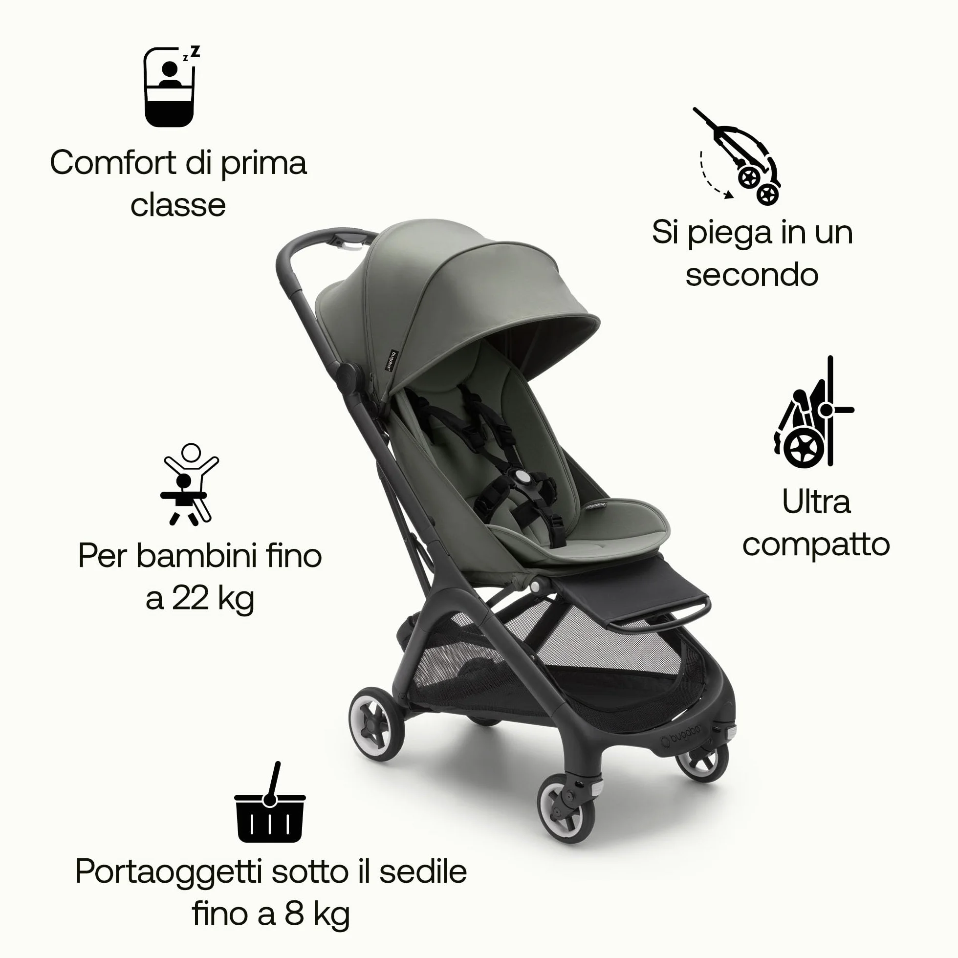Bugaboo Butterfly Passeggino da Viaggio Ultracompatto, Pieghevole 1 Secondo, Forest Green