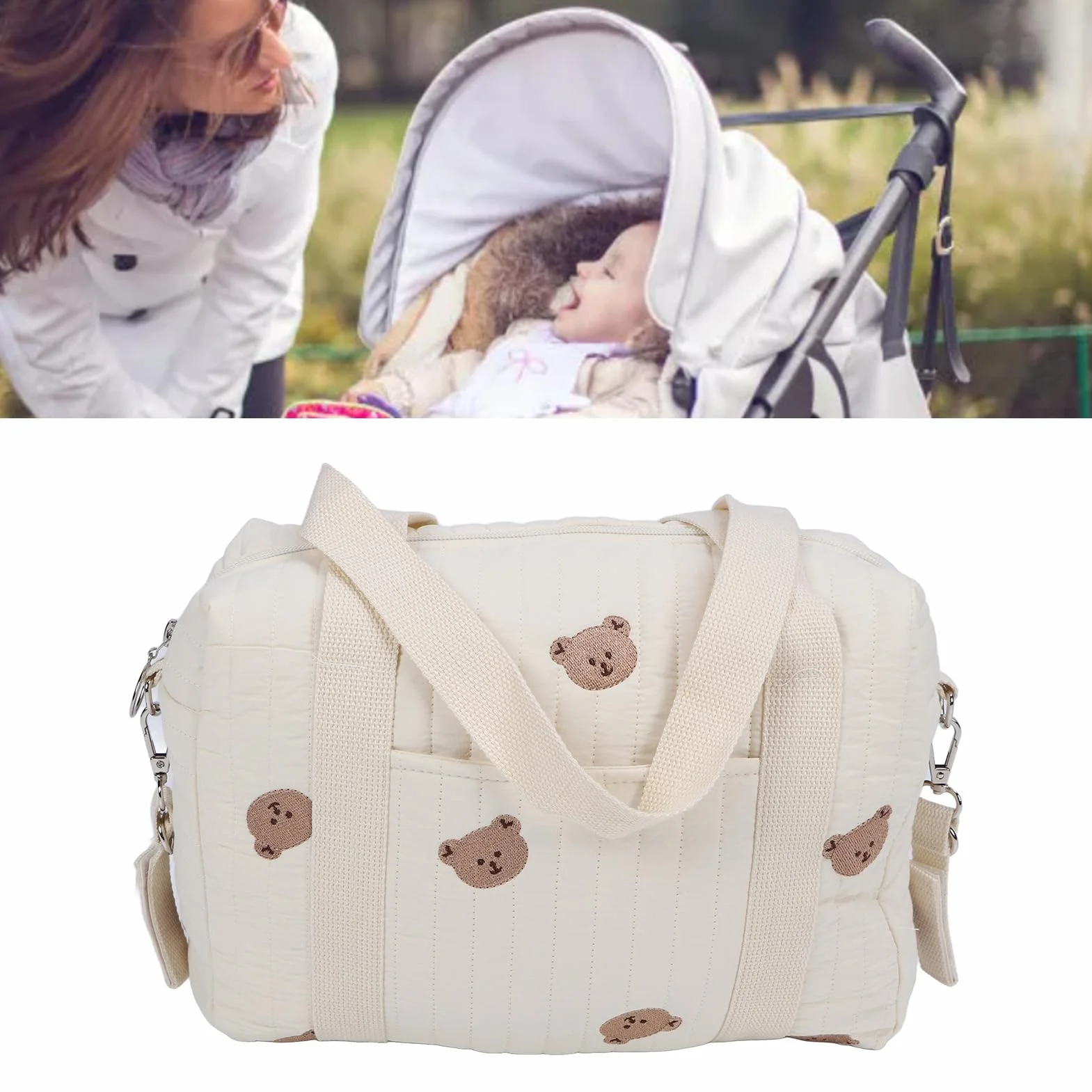 Borsa Portaoggetti per Passeggino, Grande Capacità, Tasca con Cerniera, Riutilizzabile (Borsa de'orso)