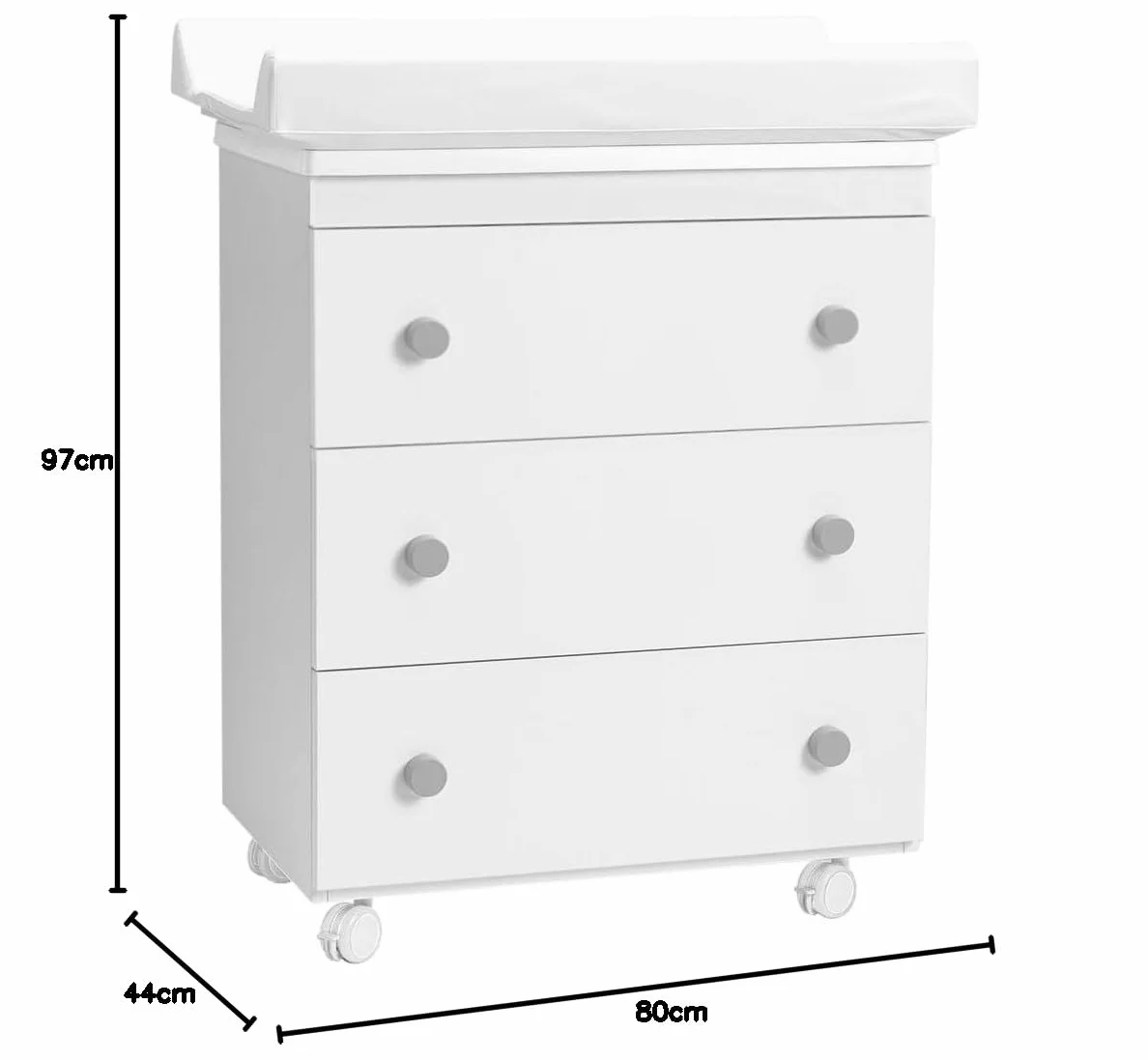Fasciatoio Cassettiera Salvaspazio 3 Cassettoni Removibili con Vaschetta Bagnetto e Materassino Anticaduta 80x97x44 cm Grigio