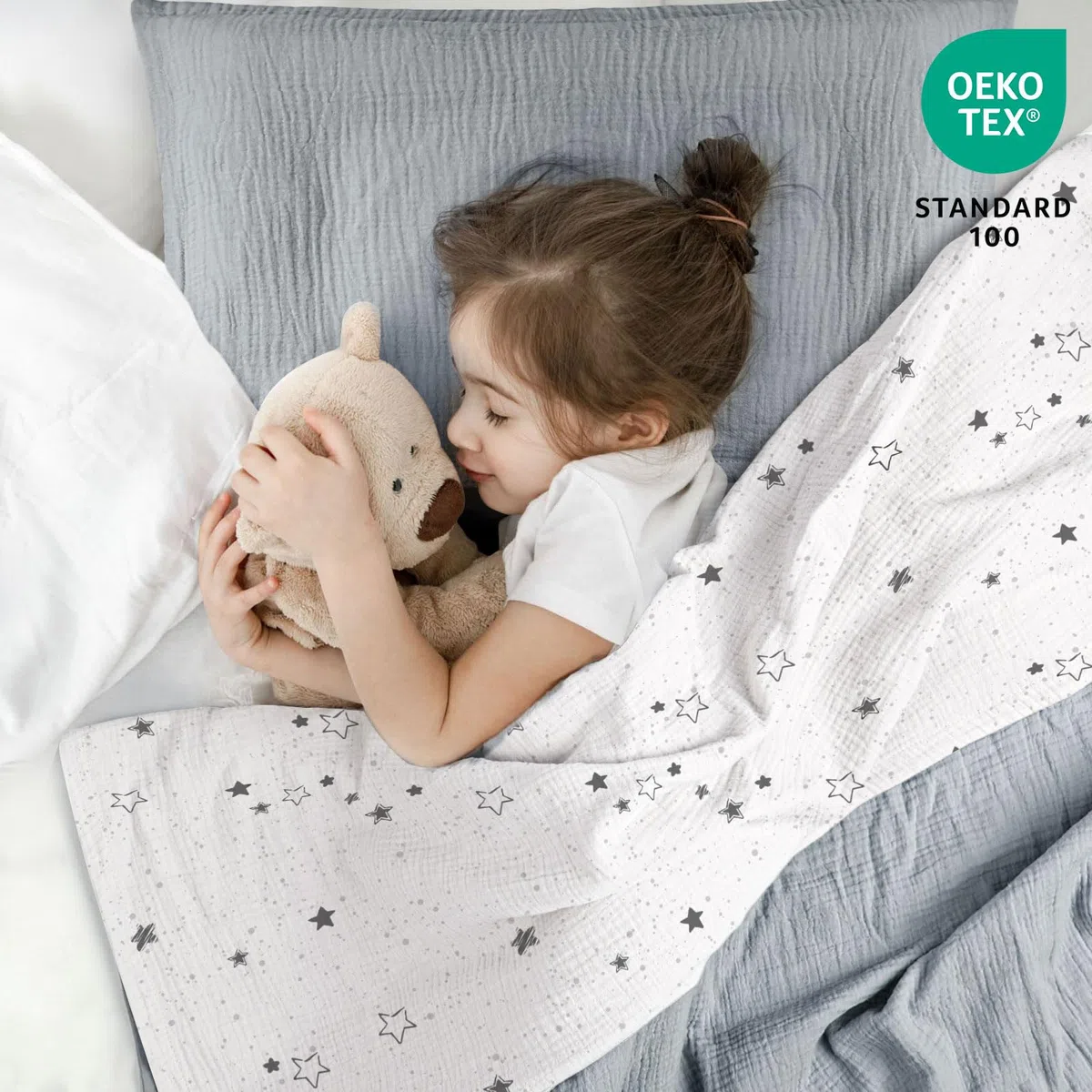 lulumoon - Set biancheria da letto per bambini in mussola, 100 x 135 cm: copripiumino 100 x 135 + federa 40 x 60 cm in cotone Oeko-TEX Standard – Set biancheria da letto leggero e confortevole per
