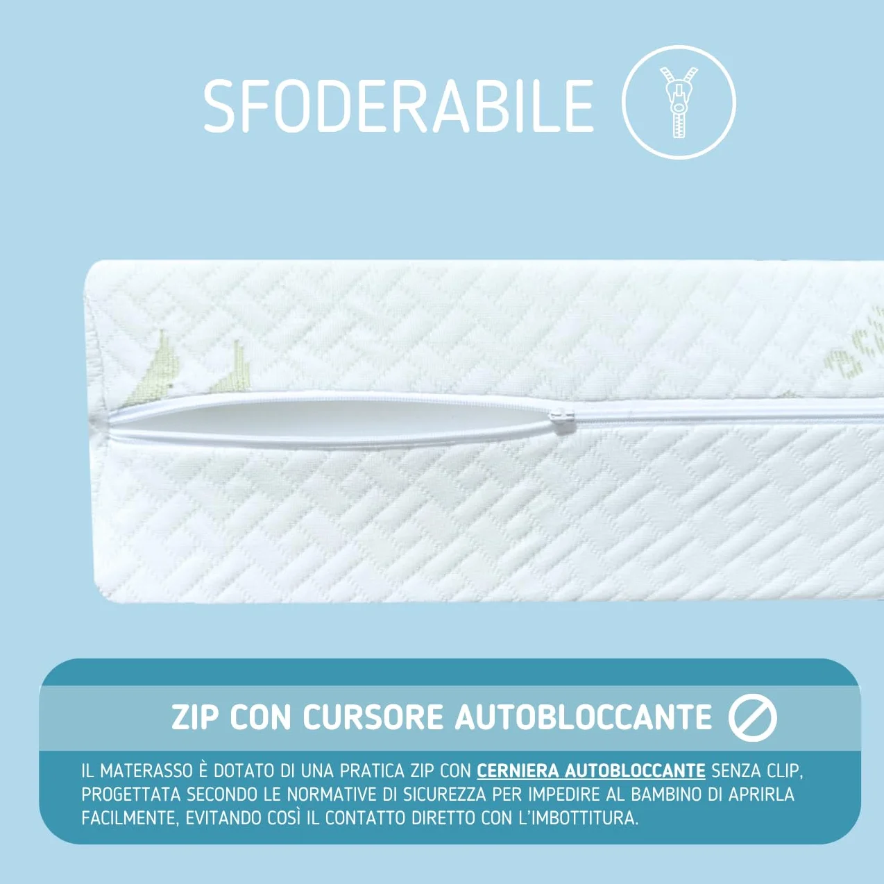 Materasso per Lettino in Aloe Vera 120 x 60 x 10 cm OEKO-TEX CERTIPUR Lavabile Sfoderabile