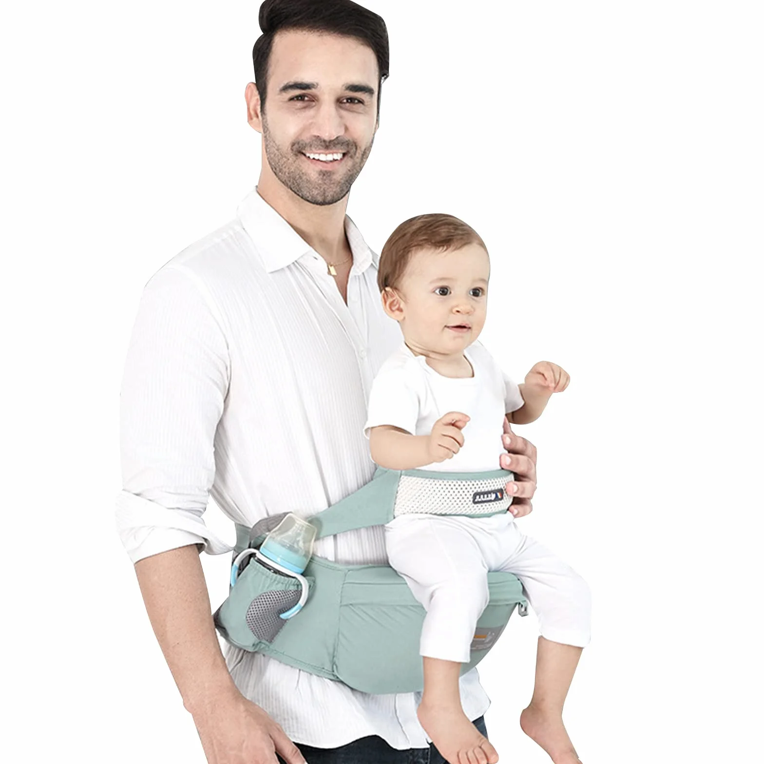 SONARIN Hipseat Marsupio,Ergonomico Neonati Marsupio Supporto del Sedile Portantina Bebè Seggiolino Puro Cotone con Cintura di Sicurezza & Tracolla Singola Multi Posizioni per Bambino(Verde)