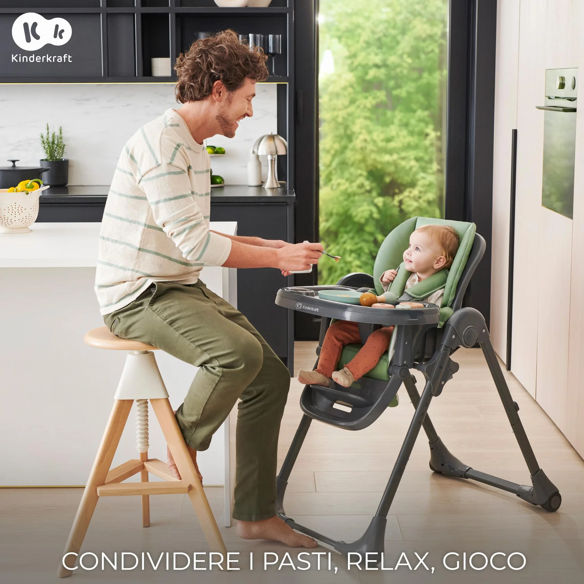Kinderkraft TUMMIE Seggiolone 2 in 1 Ergonomico Reclinabile Pieghevole Altezza Regolabile Beige