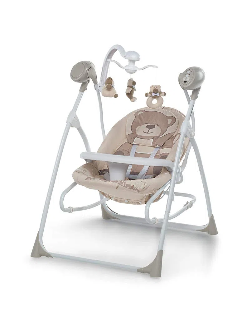 Foppapedretti Sdraietta Altalena Carillon, Dondolo Musicale con diverse Melodie, per Bambini dalla nascita a 9 Kg, Dispositivo di Movimento della seduta, Telecomando per attivazione a distanza, Teddy