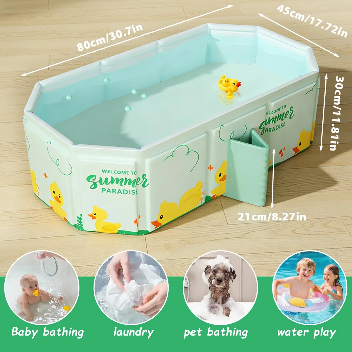 Vasca da Bagno Pieghevole per Bambini,Vaschetta Bagnetto Neonato Pieghevole con Tappo di Scolo adatta per 0-6 anni, 80 * 30 * 45cm