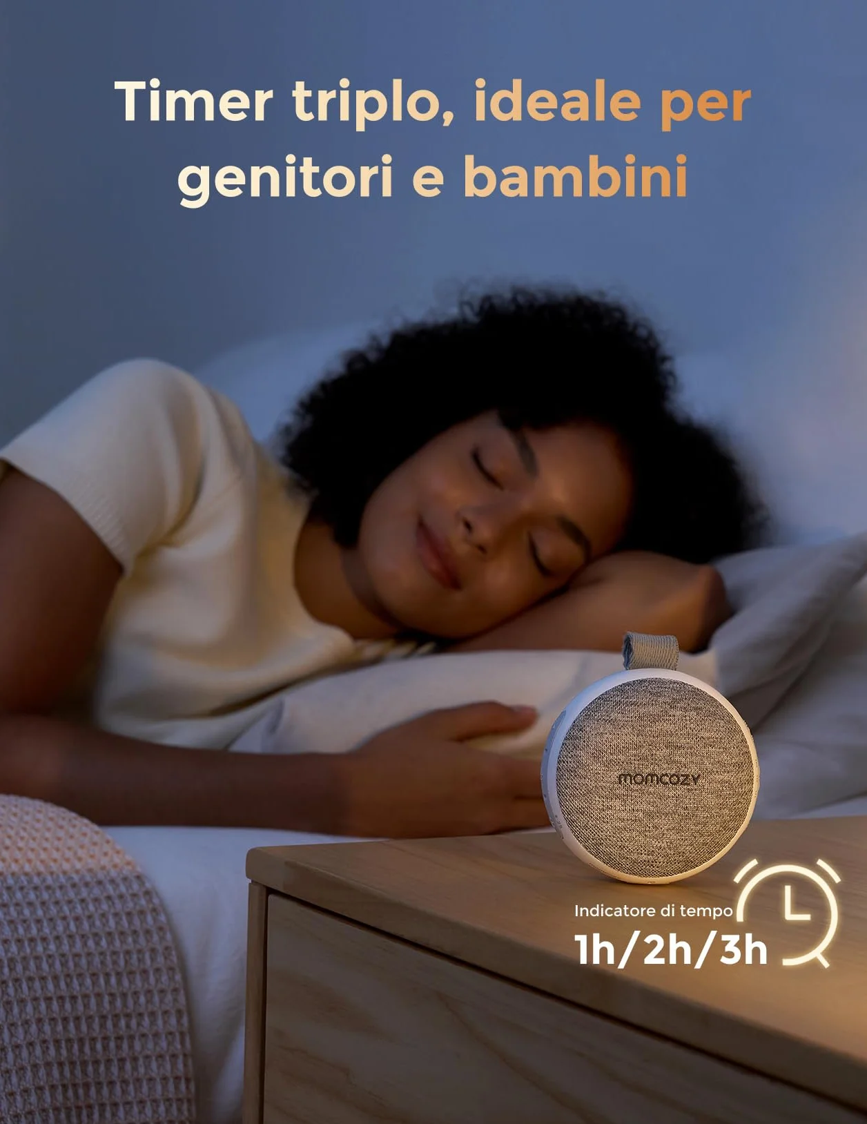 Momcozy WN06 Macchina Rumori Bianchi Neonato Portatile con Luce Notturna, 20 Suoni Rilassanti, Altoparlante Bluetooth, Timer
