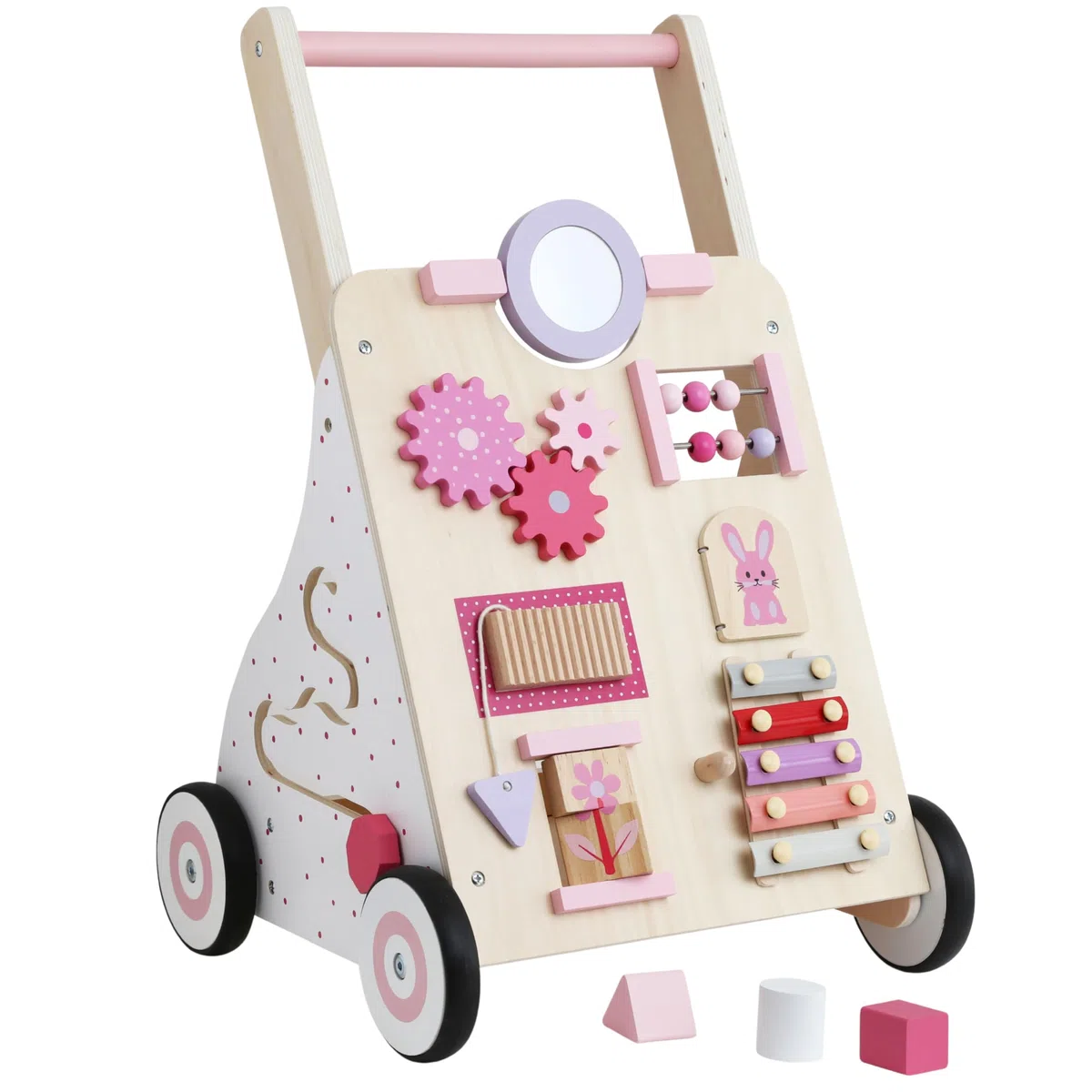 Haus Projekt Carrello Primi Passi Rosa, Girello Bambina di Legno Rosa, Carrellino Primi Passi Legno, Giocattoli per Bambini 1 anno, Regali di Primo Compleanno per Bambini, Regalo di Pasqua