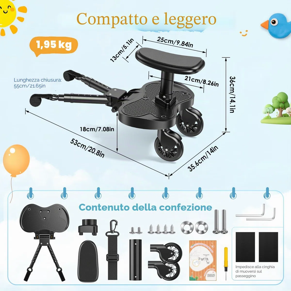 Passeggino con sedile più grande, poggiapiedi per passeggino, universale, per bambini dai 2 ai 6 anni (25 kg), si adatta al 99% di tutti i passeggini, facile installazione, per famiglie con