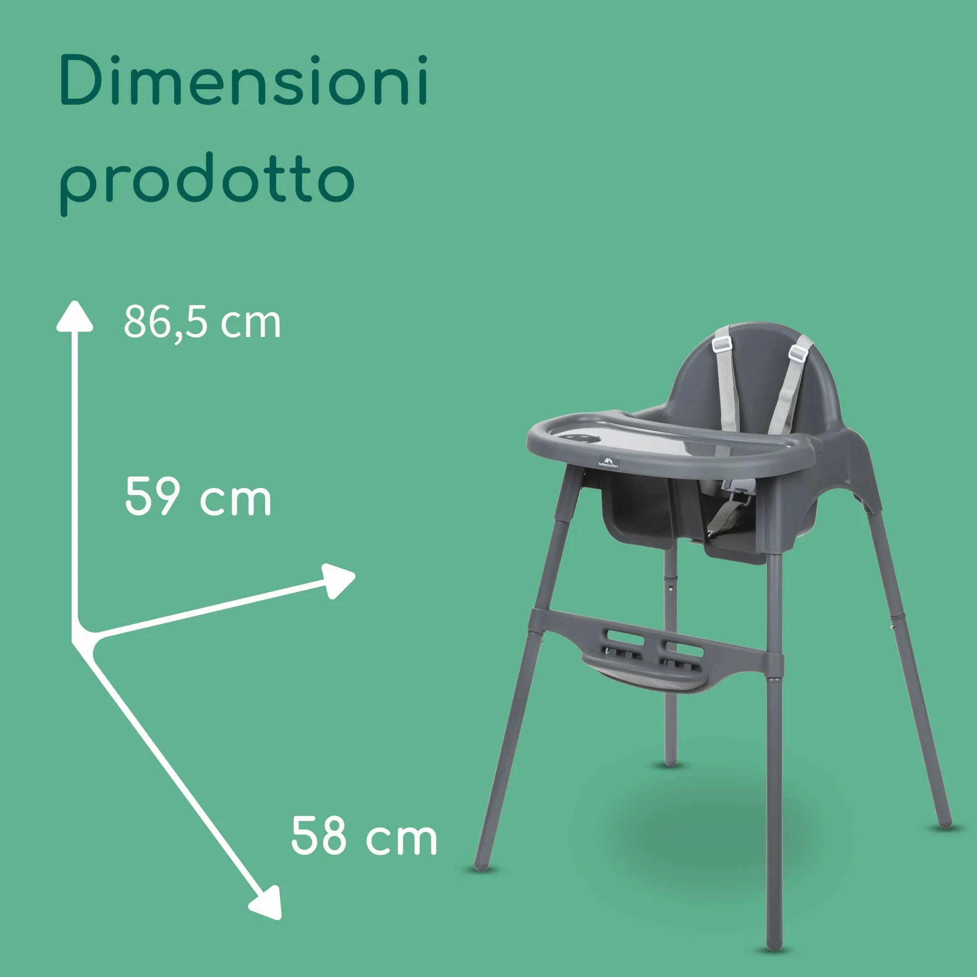 Bebeconfort Meely Seggiolone Pappa Portatile 2 in 1 Convertibile in Sedia Bambini, Seggiolone Evolutivo 6 Mesi-3 Anni, Leggero 3,3 kg, Cintura a 5 Punti, Dark Grey