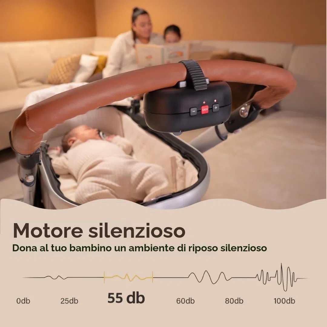 ZAZU Robby - Altalena automatica per passeggino, spessore regolabile, timer da 40 minuti, sensore da viaggio per bambini, ricaricabile USB-C, impermeabile, universale per passeggino e passeggino