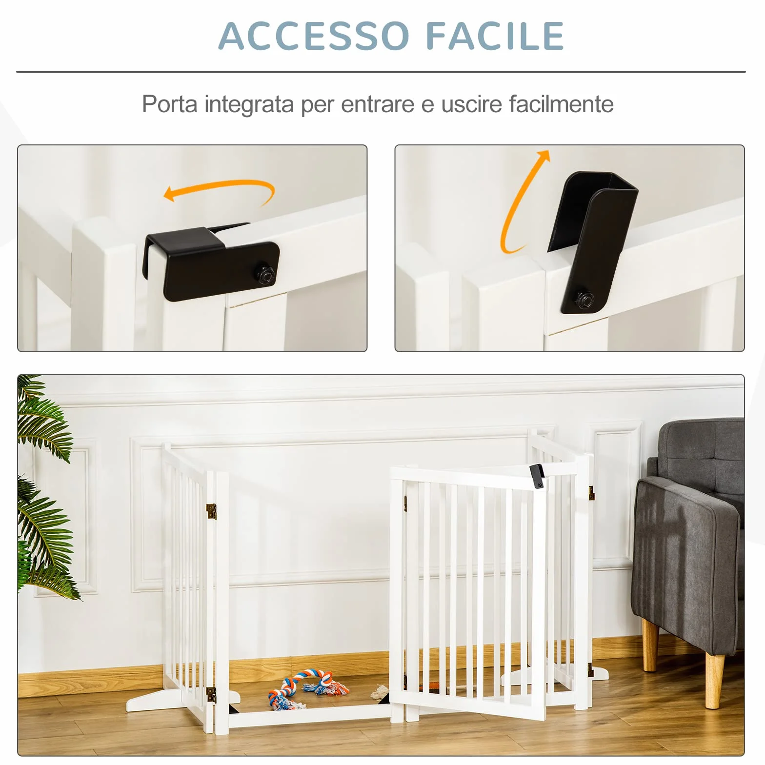 PawHut Cancellino Pieghevole per Cani Taglia Piccola/Media 4 Pannelli Legno 237.5x36x80 cm Bianco