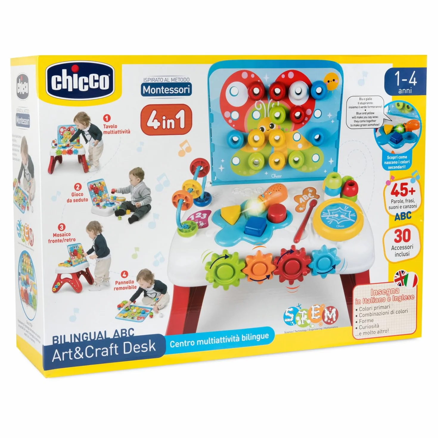 Chicco Gioco Tavolo Art&Craft Banco multiattività bilingue Gioco Educativo attività Elettroniche Tavolo interattivo 10 m- 4 Anni