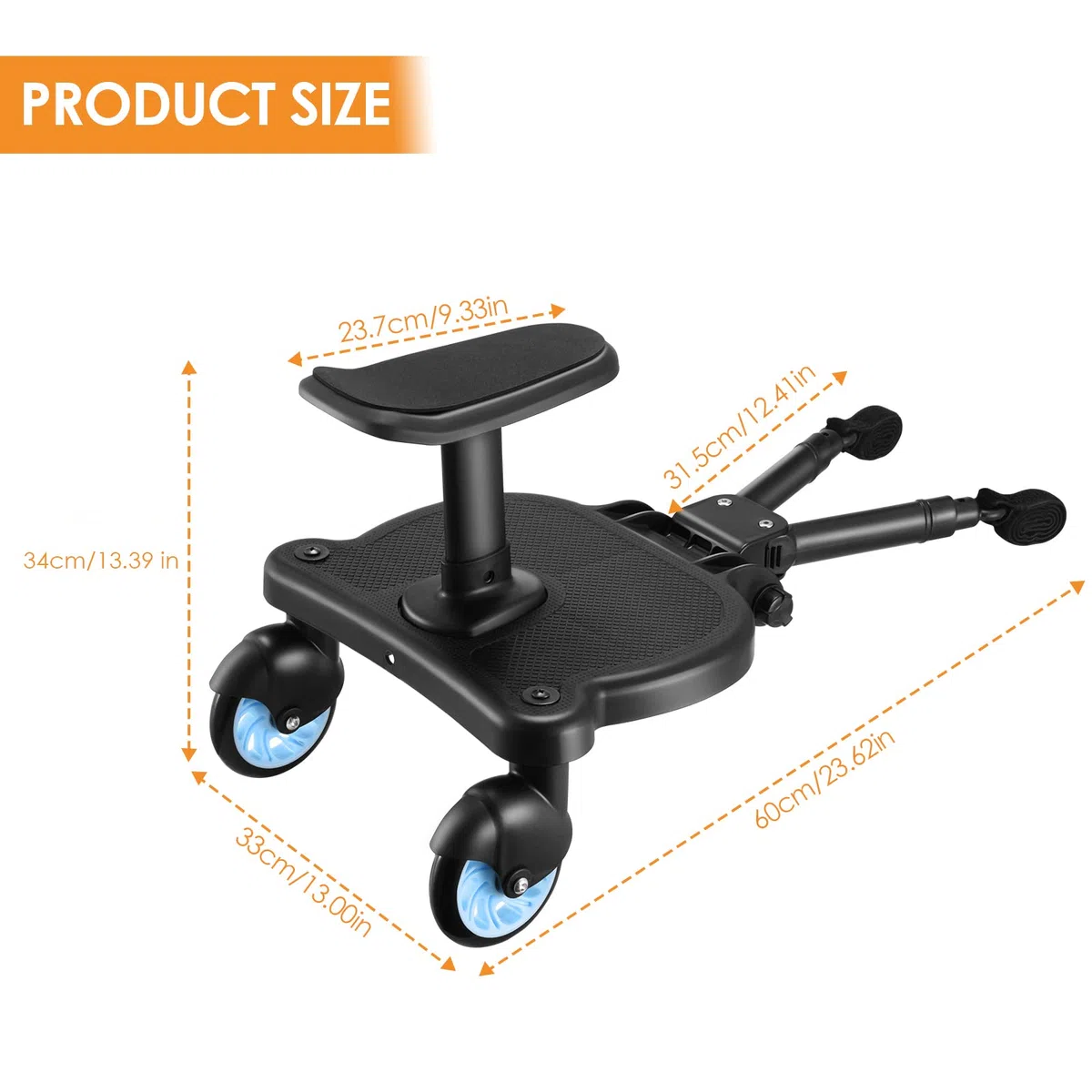 Pedana Passeggino Universale con Sedile, FNRIDS Tavolette Portatili per Passeggini, con cinghia di sospensione,Design Stabile a due Ruote, Accessori per Passeggini per Bambini da 2 a 6 anni (blu)