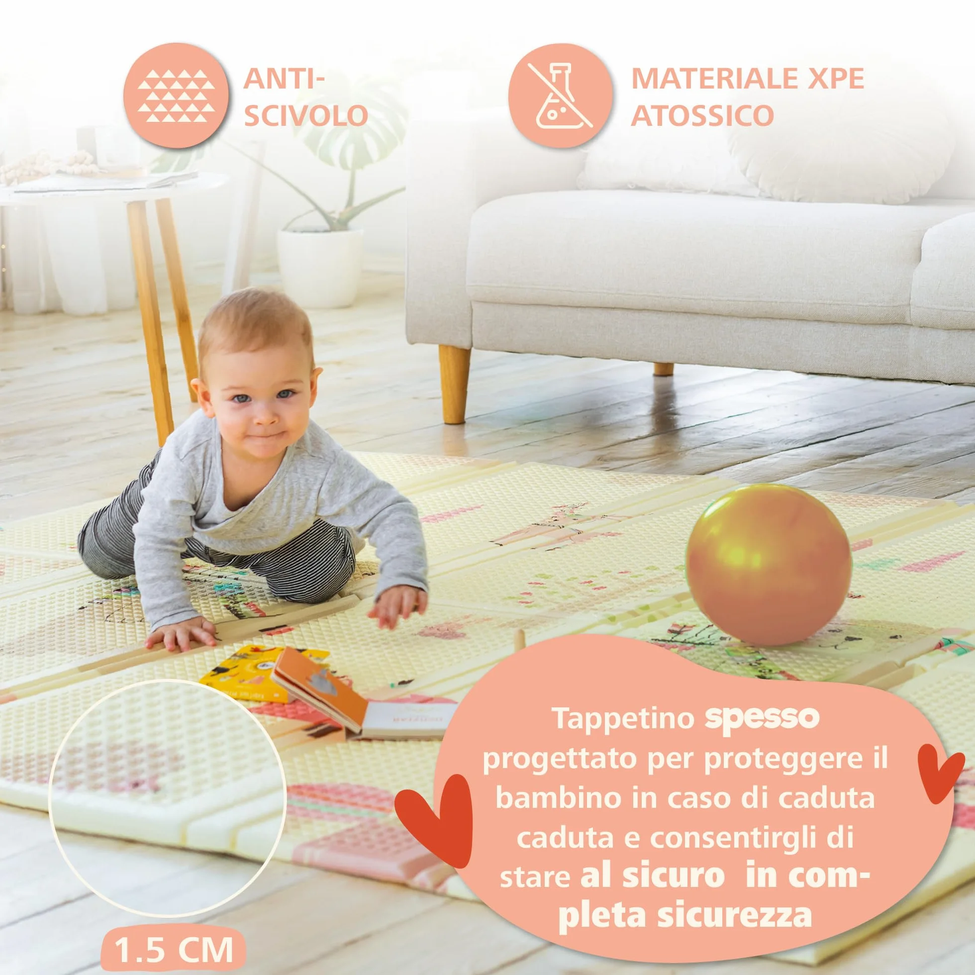 Sweety Fox Tappeto Gioco Bambini 200x180 1.5cm - Tappeto Neonato morbido Pieghevole, Reversibile, Impermeabile in Schiuma - Tappeto Cameretta - Balena