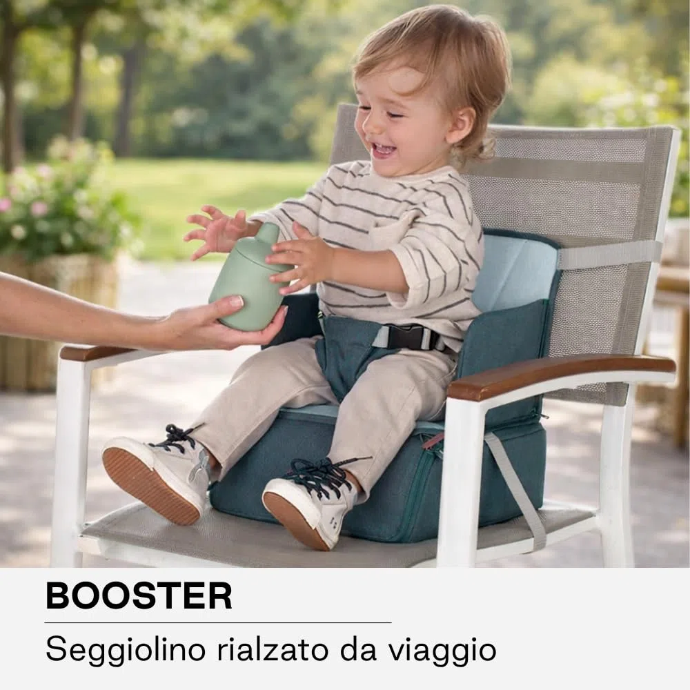 Jané Booster Seat Rialzo Sedia Bambino, Seggiolino Pappa da Viaggio con Vano Interno, Fissaggio Sicuro, Fino a 15 kg, Blu