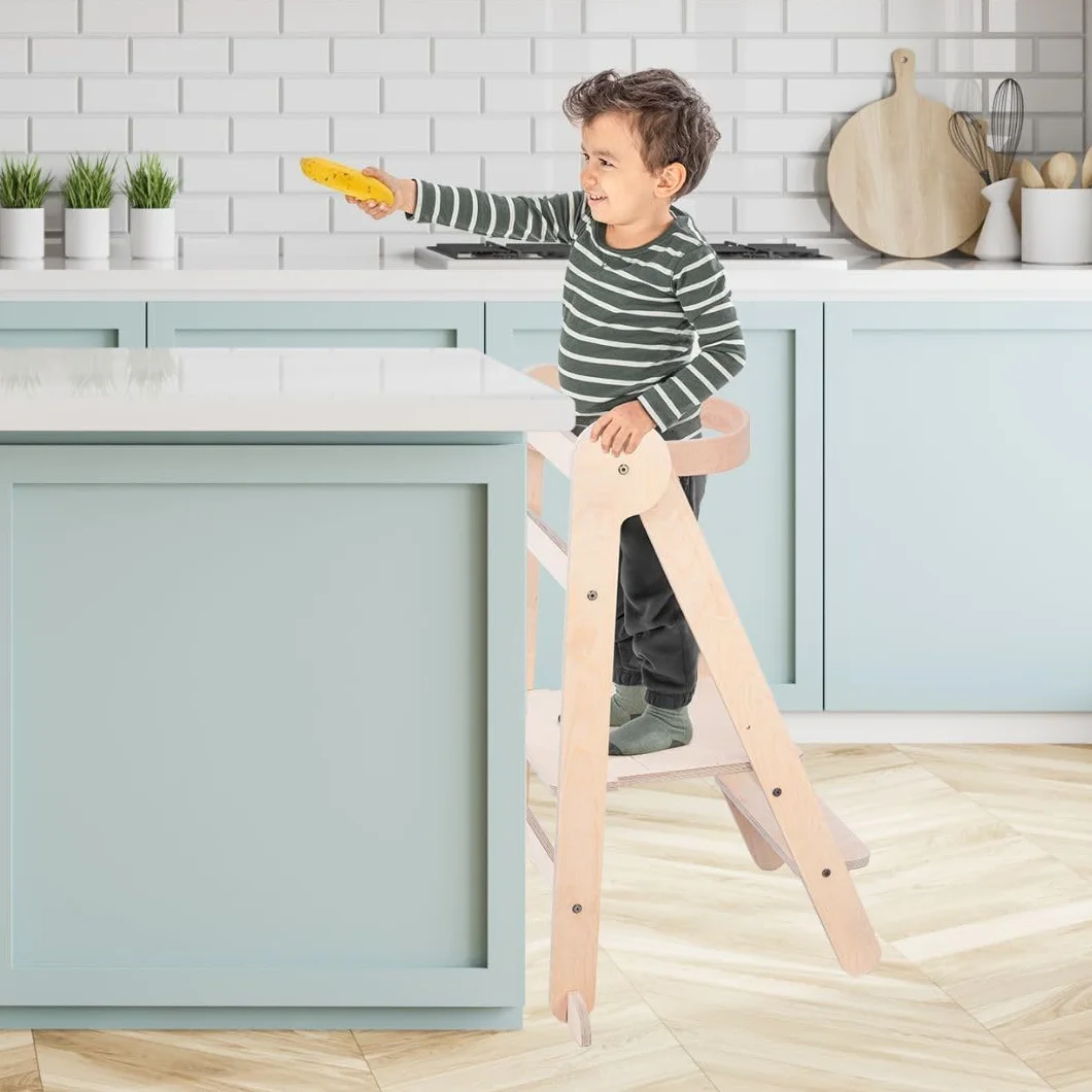 Mamatoyz 08FNAT Torre Montessoriana di Apprendimento Pieghevole Multiuso in Legno Naturale di Betulla con 2 Altezze Regolabili
