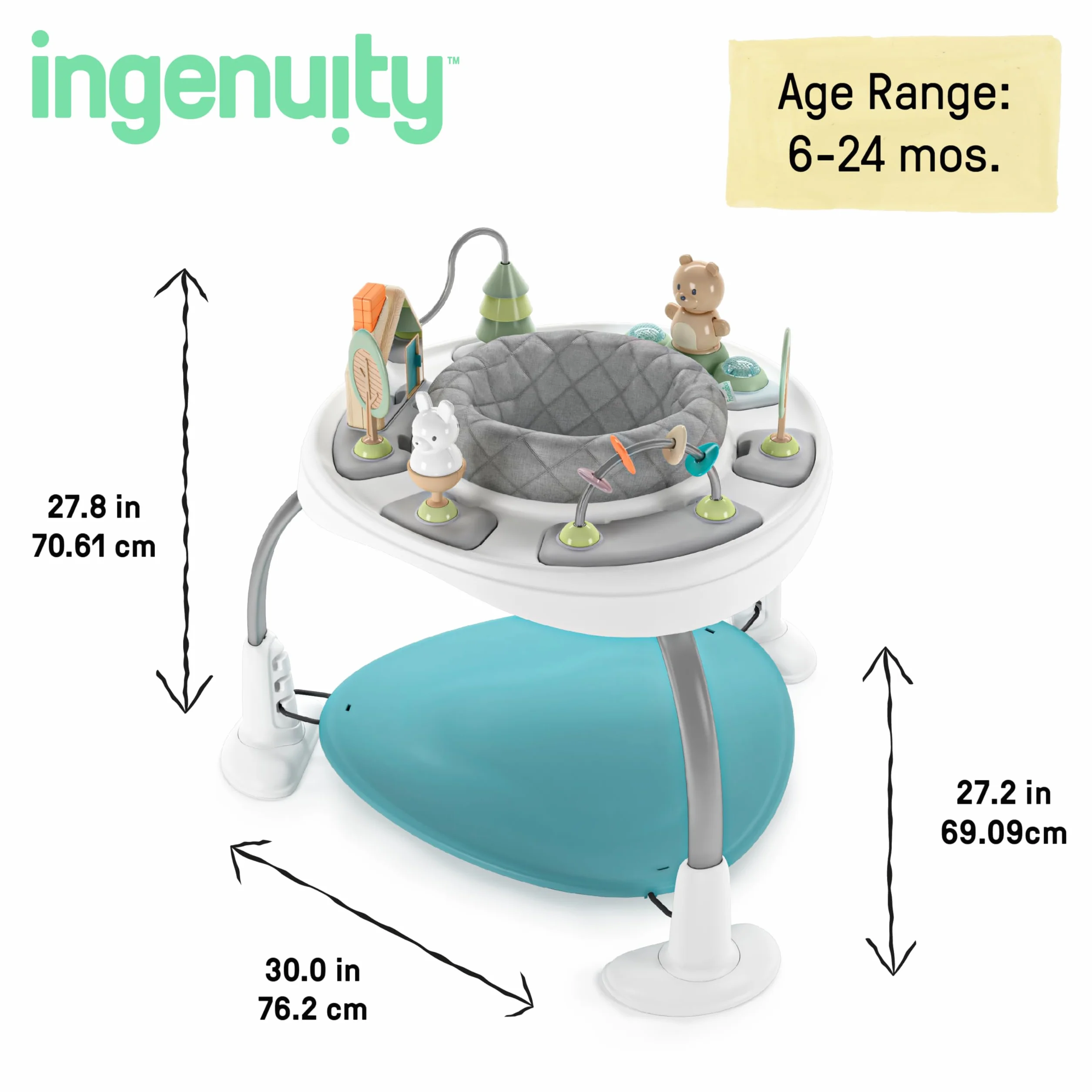 Ingenuity Spring & Sprout 2 in 1 Centro Attività Giochi e Tavolo con Cuscino Luci Suoni 11 Attività Interattive 6 Mesi+