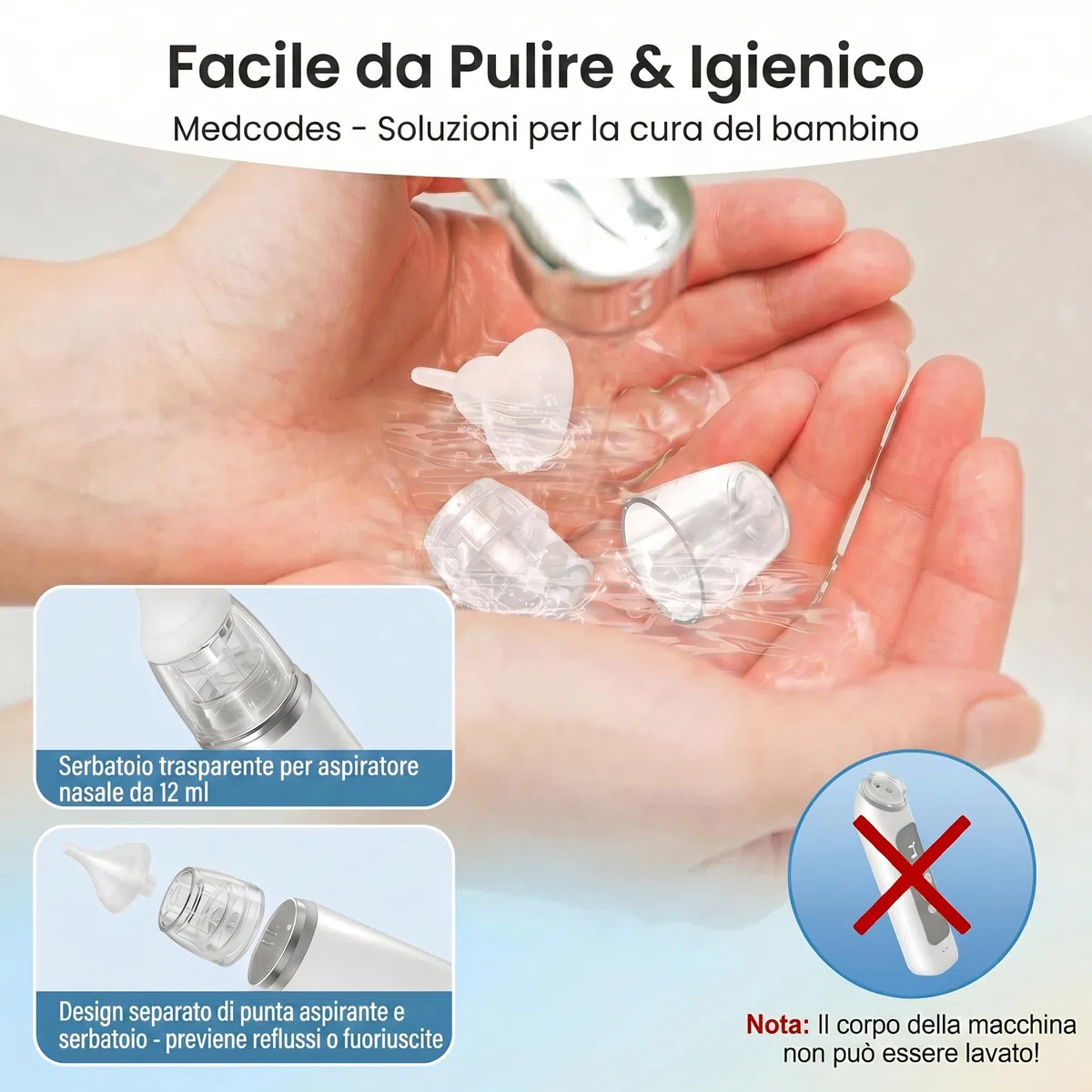 Aspiratore nasale elettrico per bambini – Aspiratore nasale bambino forte 65 kPa per muco bloccato, 58 dB Silenzioso per bambini che dormono, silicone alimentare