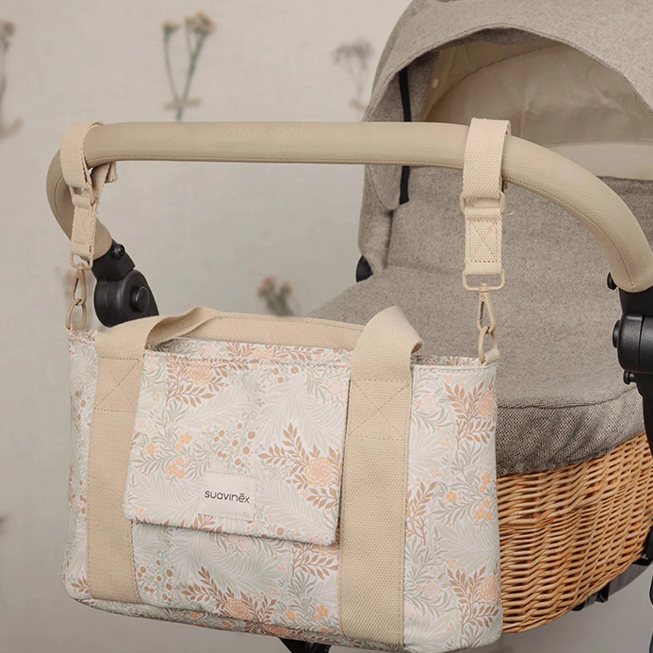 Suavinex Borsa Maternità Organizer per Passeggino con Manici Regolabili, Chiusura a Cerniera, Beige