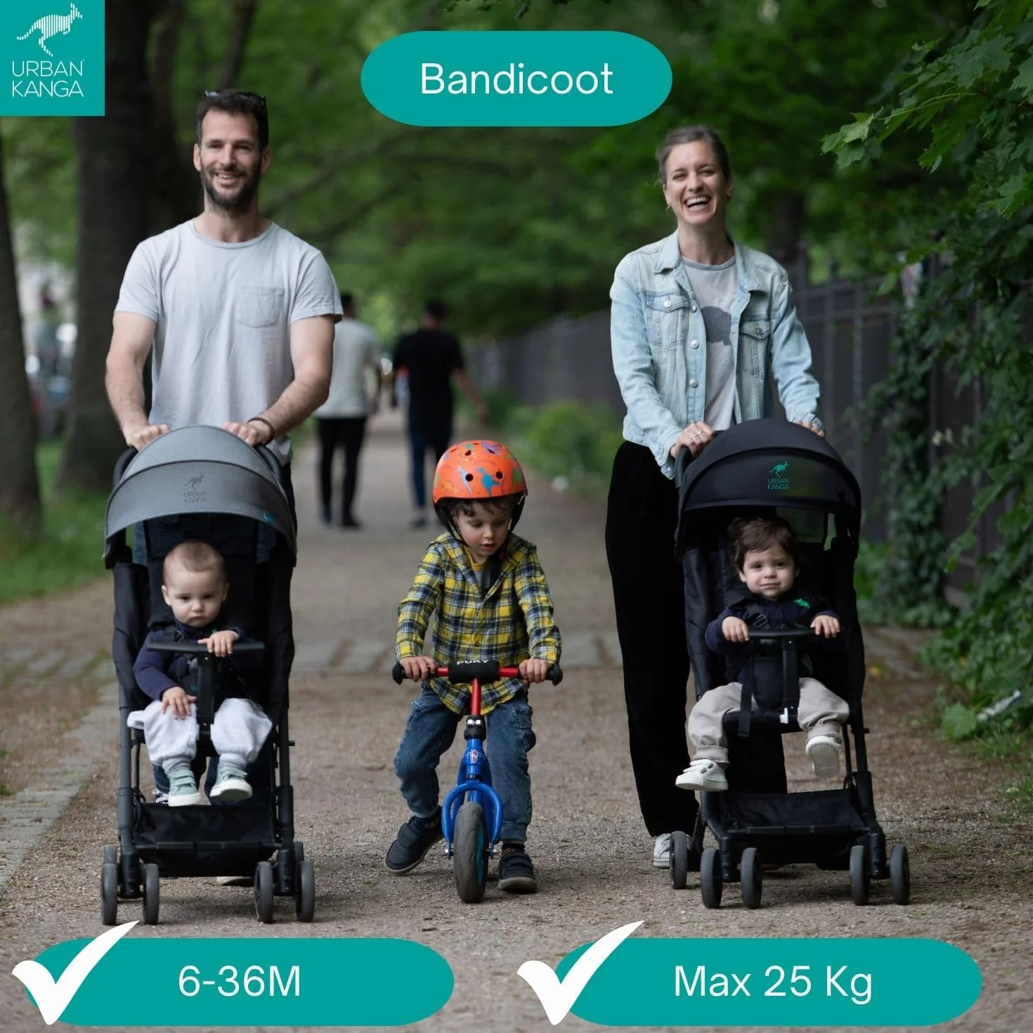 Urban Kanga Bandicoot Passeggino da Viaggio Ultraleggero Pieghevole Compatto fino a 22 kg con Tracolla Copertura Protettiva Midnight Black