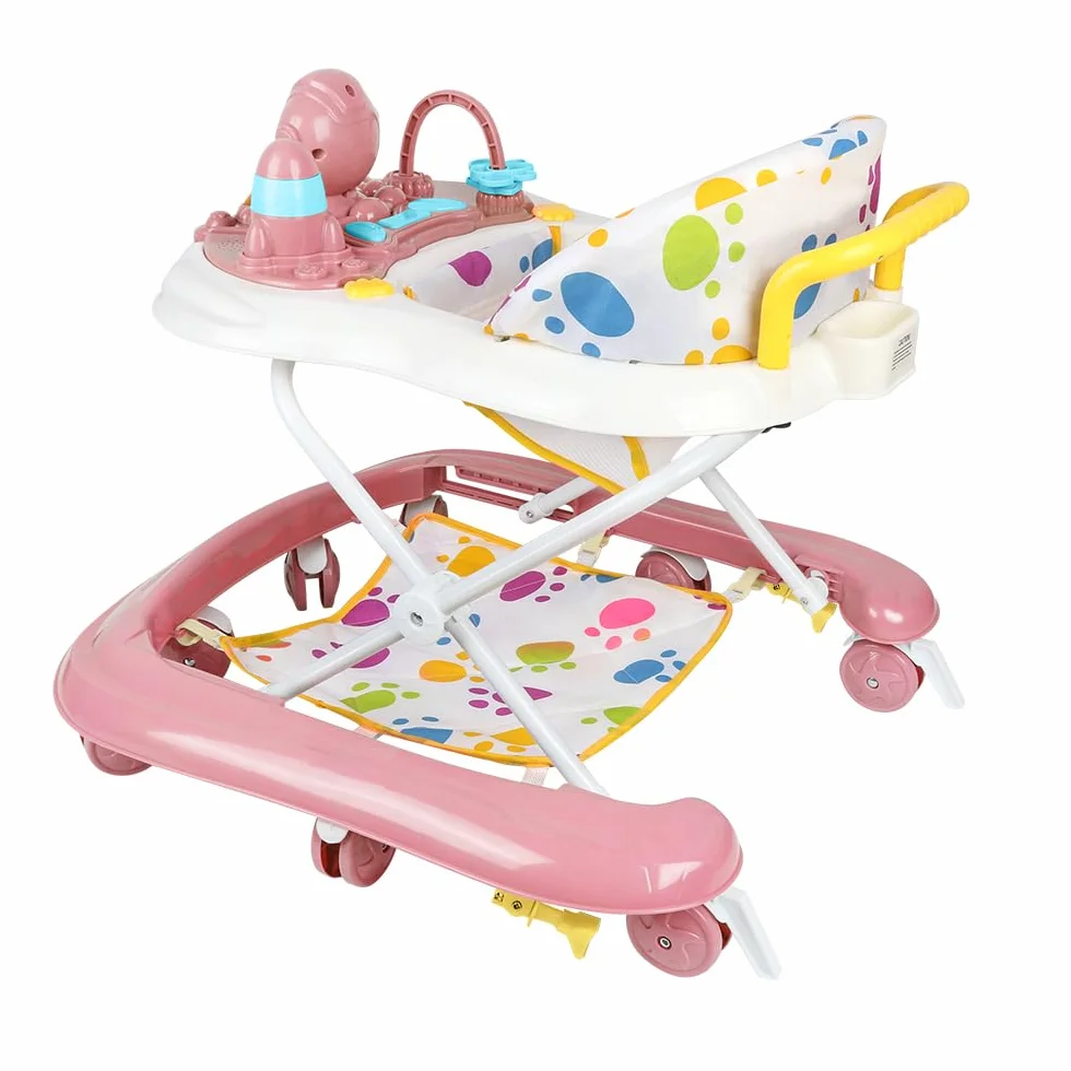 Andador per Bambini e Bambine Scalabile 3 in 1, Andador Pieghevole per Camminare con 3 Altezze Regolabili, Sedile e Vassoio Rimovibili, Centro Attività per 6+ Mesi, Portata 12 KG - 62 x 68 x 36-81 cm