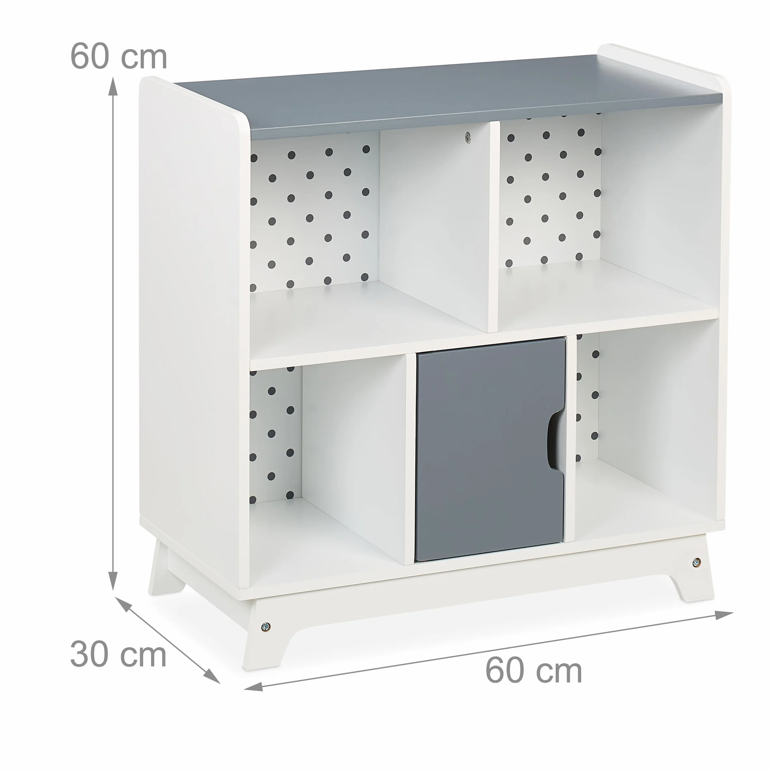 Relaxdays Scaffale Bambini 4 Scomparti Aperti 1 Porticina MDF 60x60x30cm Bianco Grigio