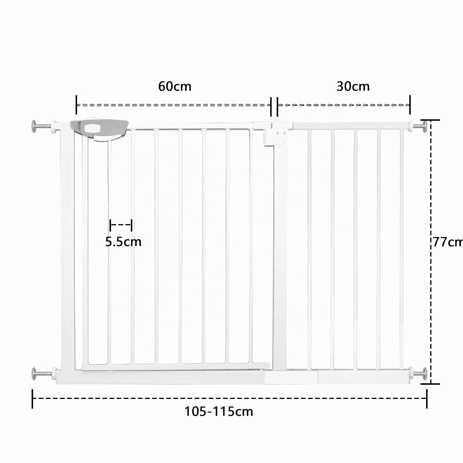 Cancelletto di Sicurezza per Bambini e Animali, Barriera Protezione Porta per Cani, Senza Trapano, Bianco 105-115cm