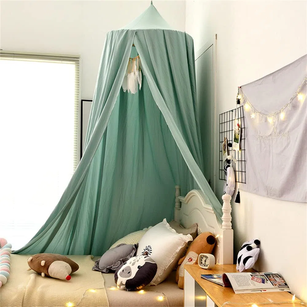 Surwin Baldacchino per Letto Bambini, Tenda Zanzariera Cupola Rotonda Baldacchino per Decorazione Lettino Culla Bambini Cameretta Camera da Letto Lettura - Lago Verde